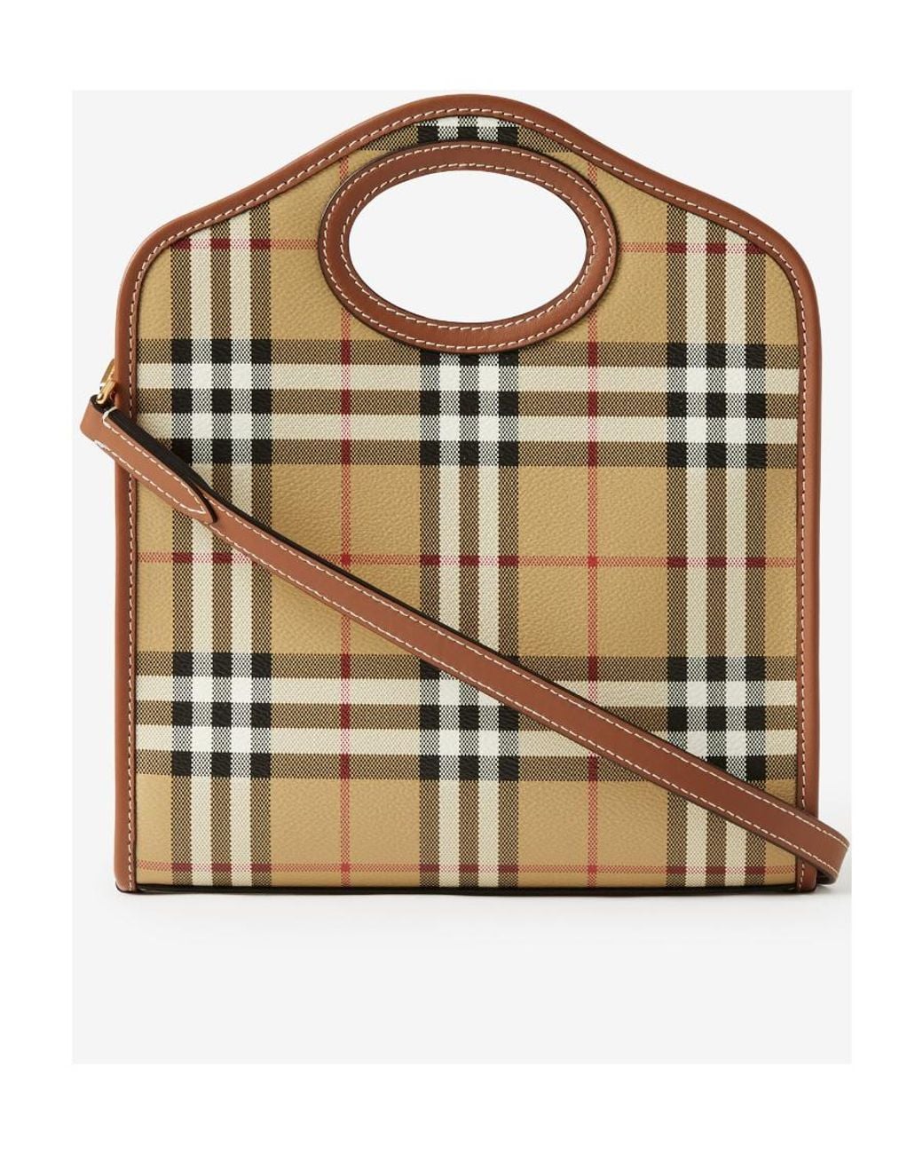 Burberry Brown Hollow-Handle Checkered Mini Tote Bag