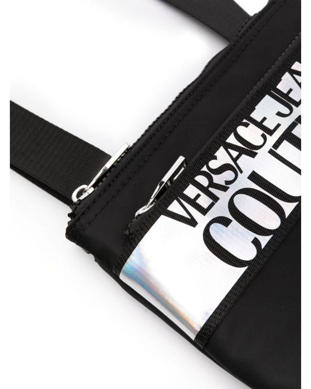 Versace Jeans Black Iridescent Logo-Jacquard Messenger Bag for men