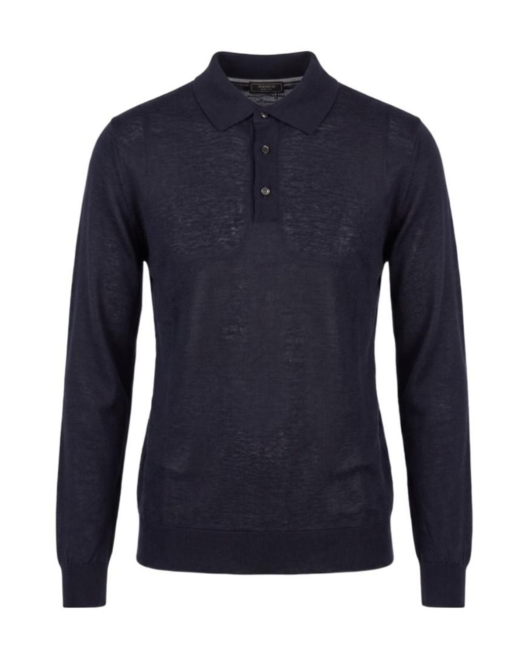 Peserico Blue Long-Sleeve Polo-Collar Sweater for men