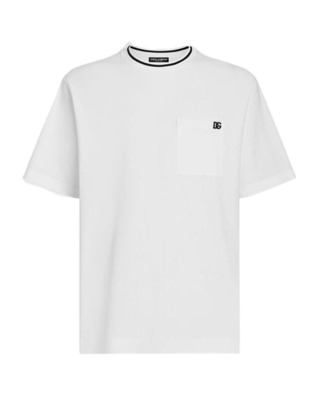 Dolce & Gabbana White Logo Embroidered Short-Sleeved T-Shirt for men