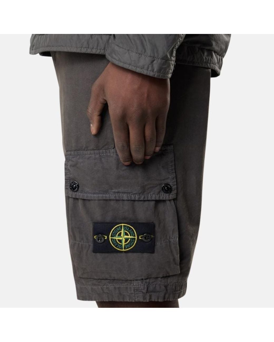 Stone Island Gray Logo Patch Cargo Shorts for men