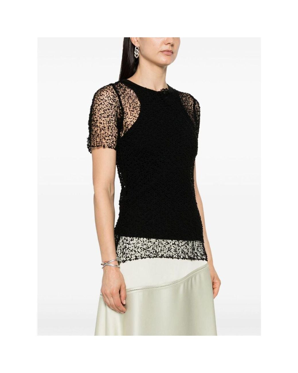Maison Margiela Black Dot-Embroidered Semi-Sheer Top