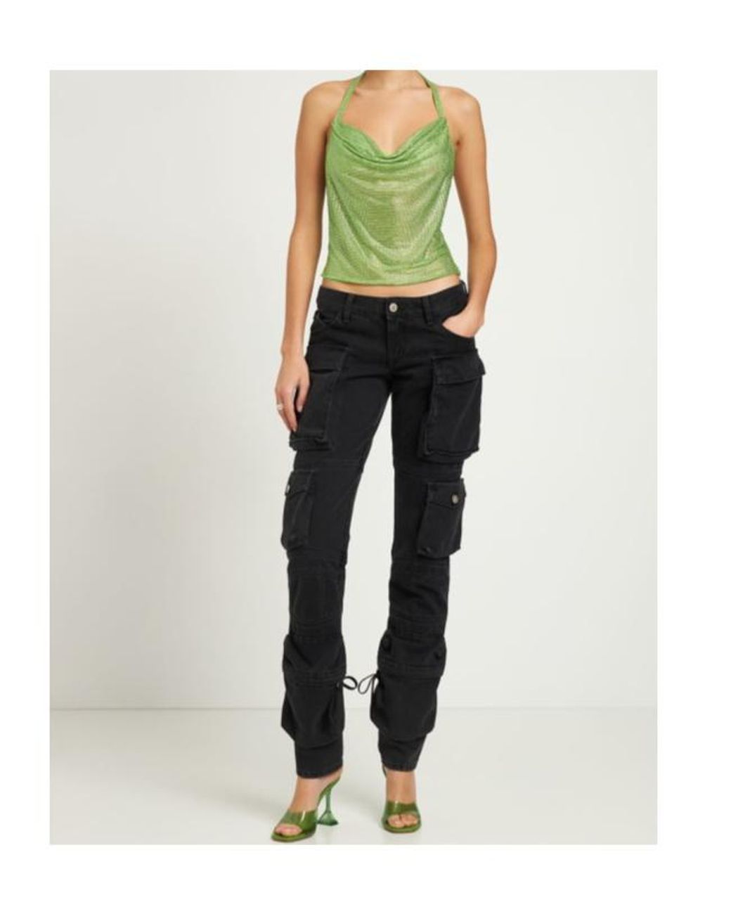 GIUSEPPE DI MORABITO Green Embellished Net Halter Top