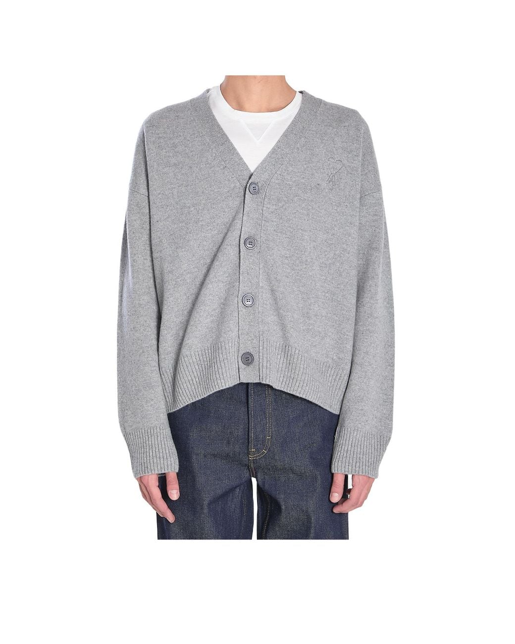 AMI Gray V-Neck Buttoned Cardigan for men