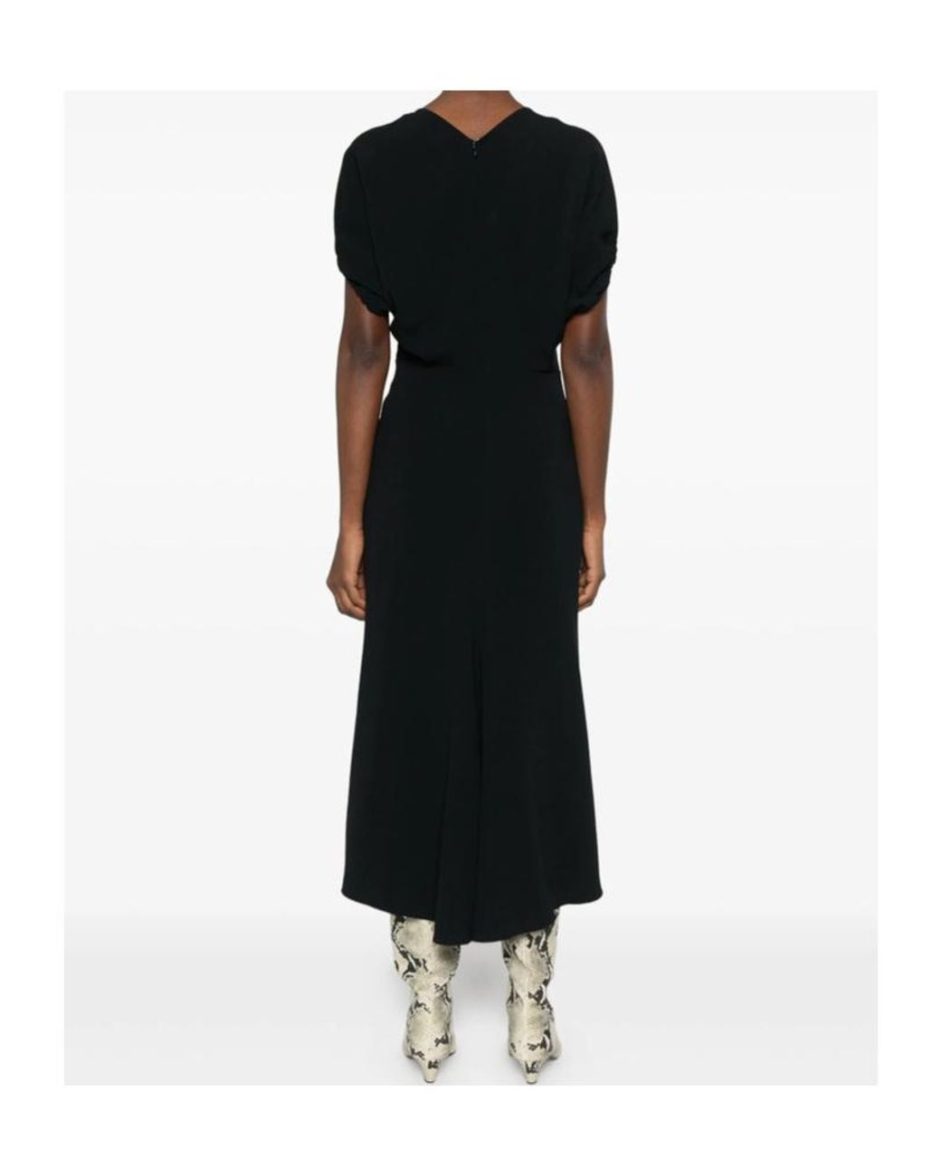 Victoria Beckham Black Edith V-Neck Midi Dress