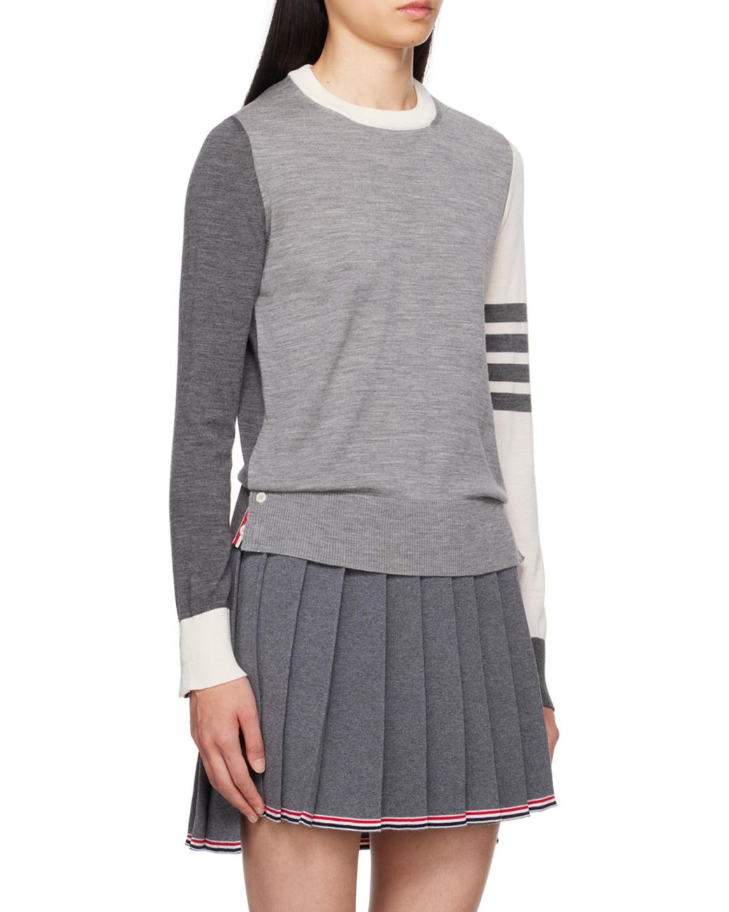 Thom Browne Gray Rwb Striped Knitted Crewneck Jumper