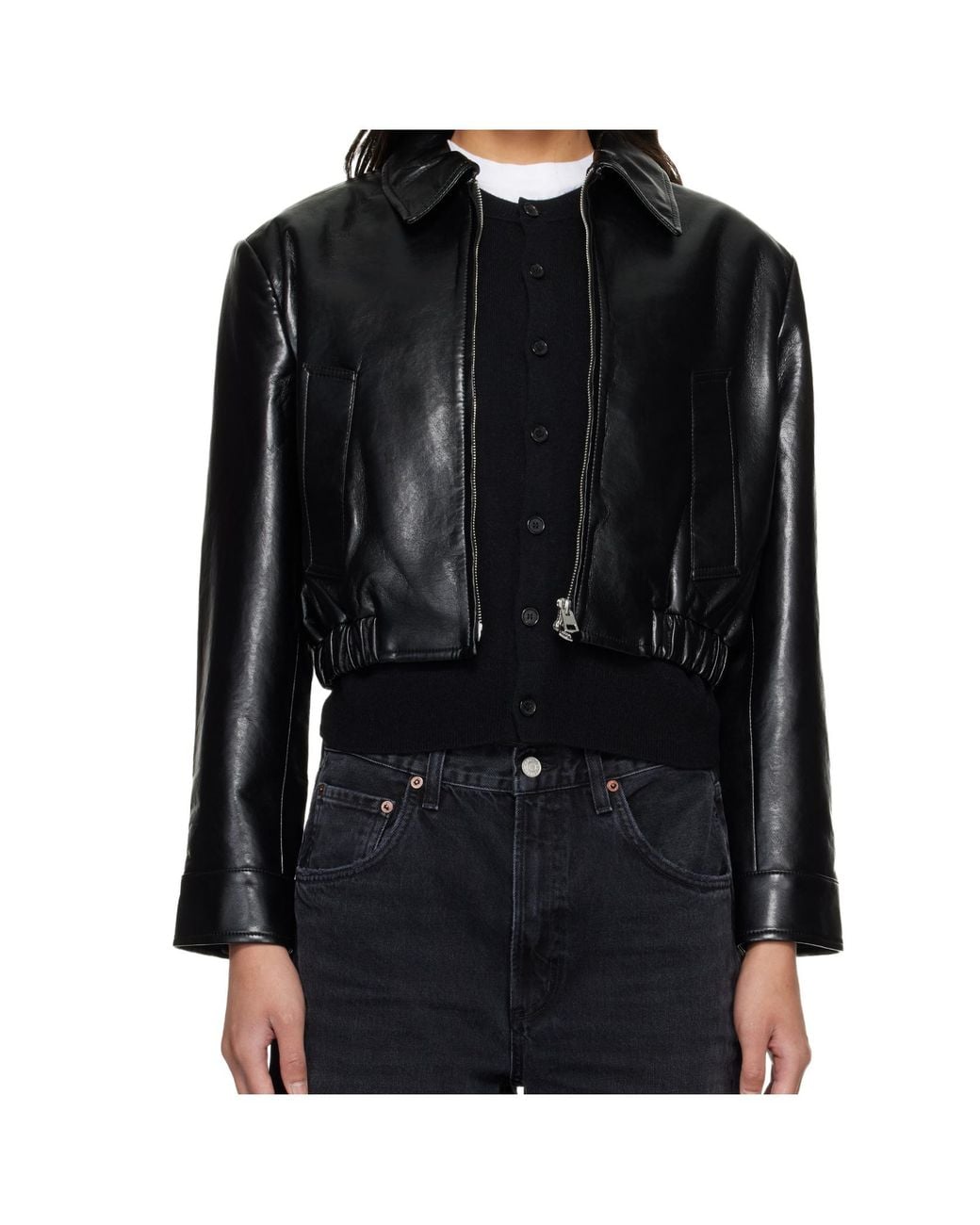 Agolde Black Nahla Cropped Jacket (Recycled Leather)