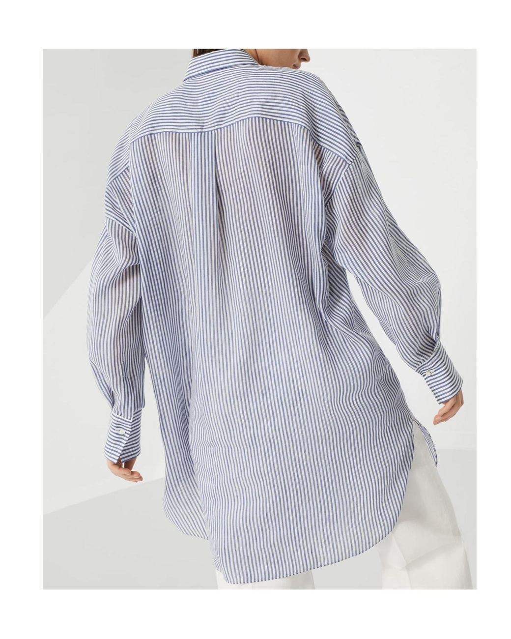 Brunello Cucinelli Blue Monili-Trim Striped Long Shirt