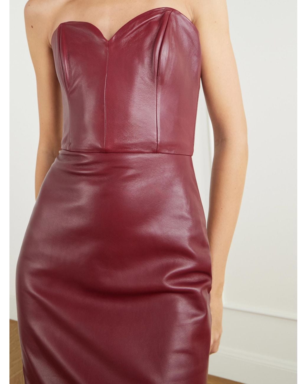 Alex Perry Red Paneled Leather Midi Dress