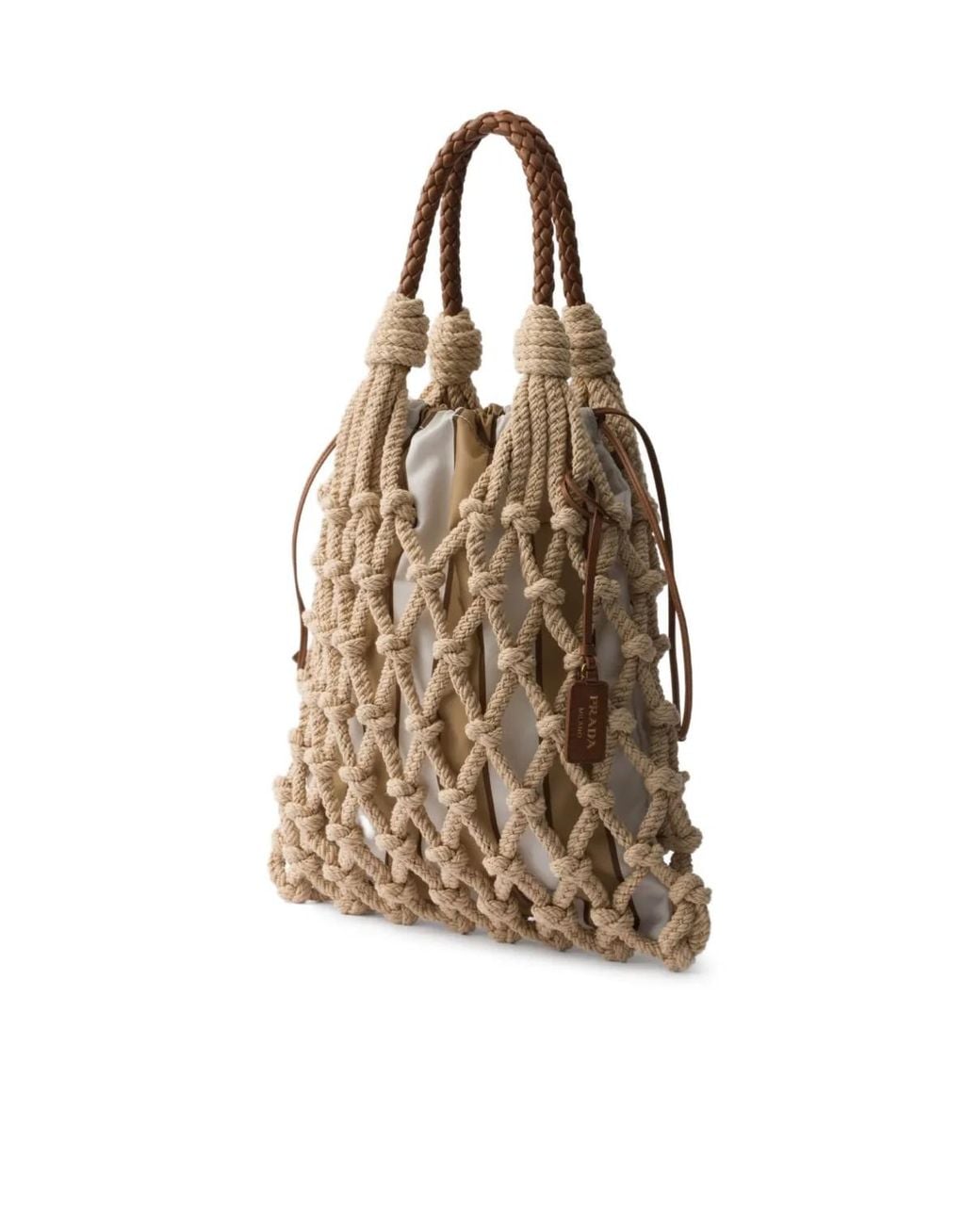 Prada Natural Medium Macramé Tote Bag