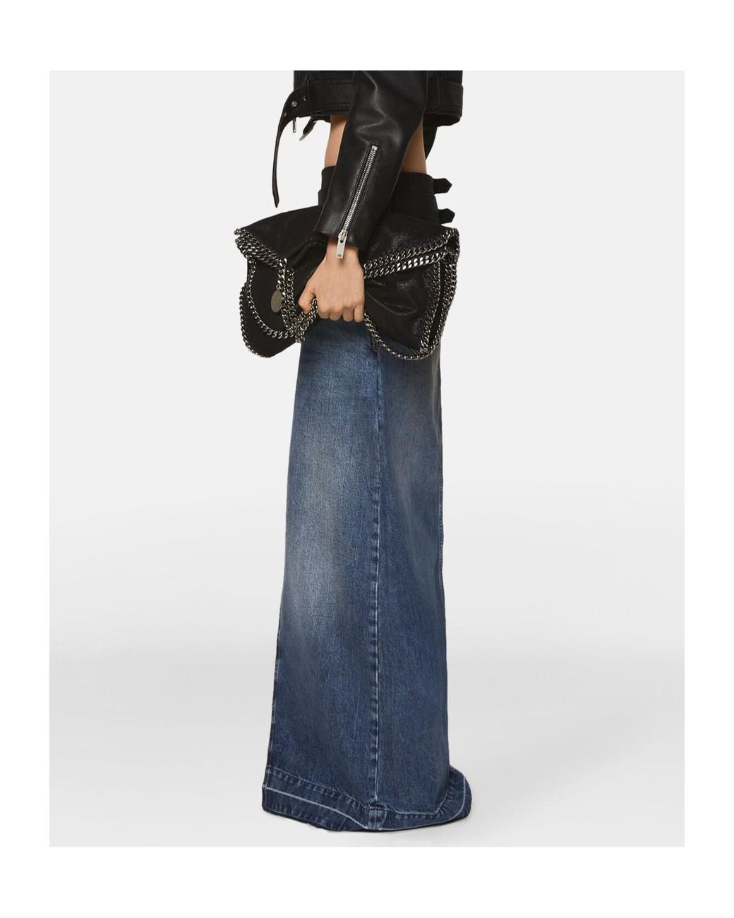 Stella McCartney Blue Front-Slit Frayed-Edge Denim Maxi Skirt