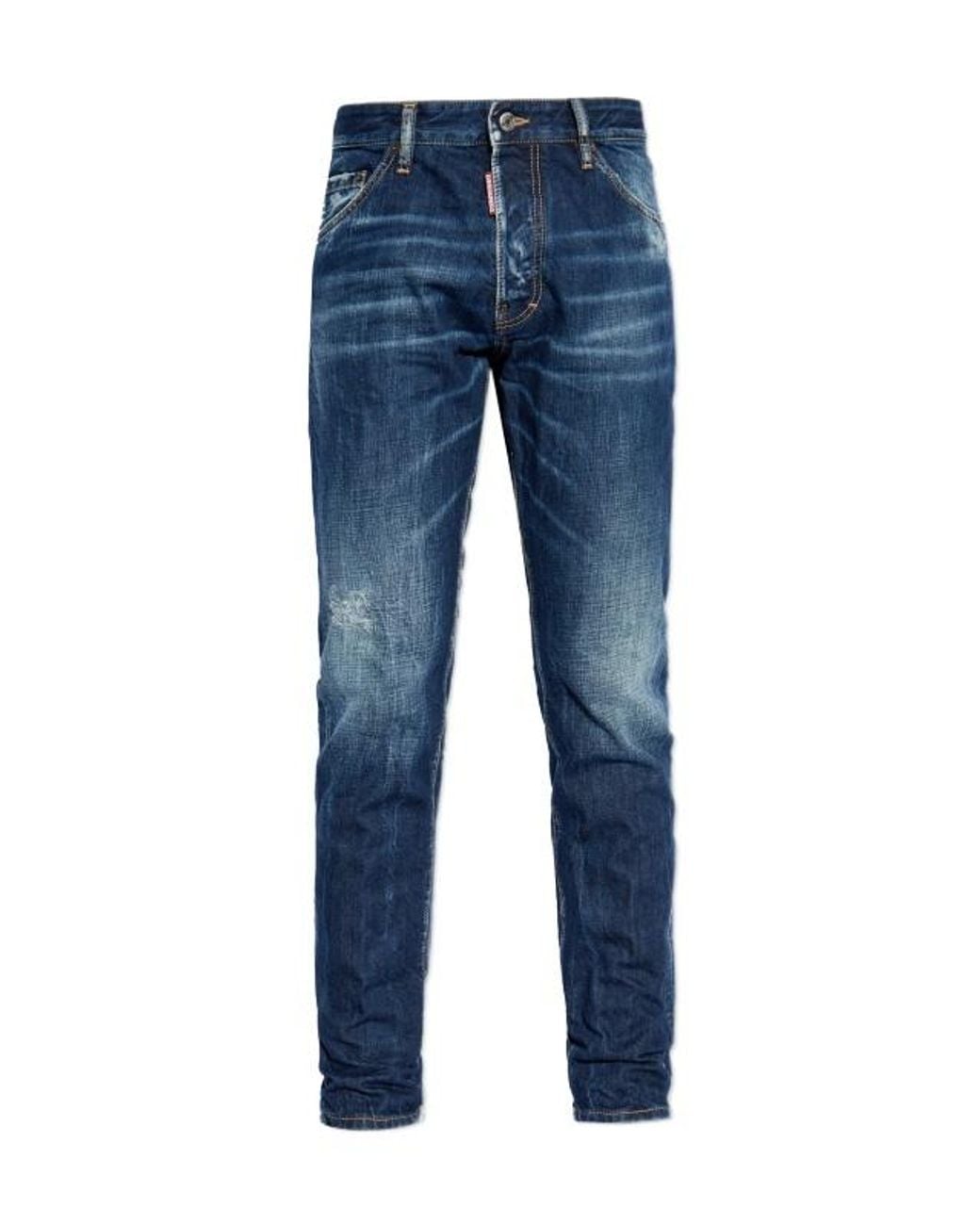DSquared² Blue Whiskering-Effect Distressed Jeans for men