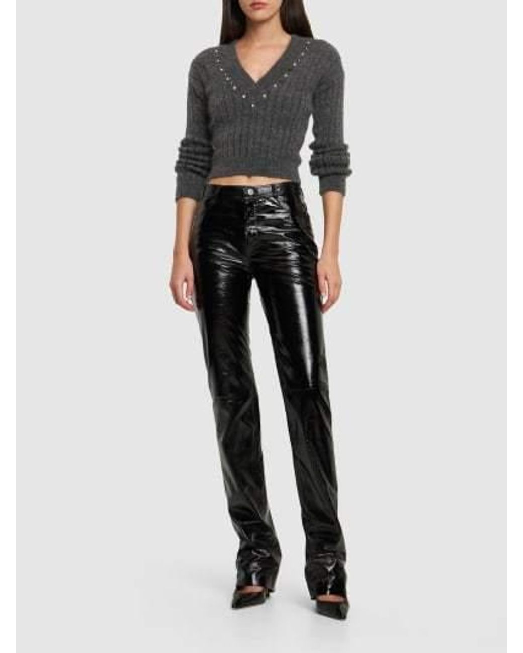 Alessandra Rich Gray Ribbed Long-Sleeve Sweater