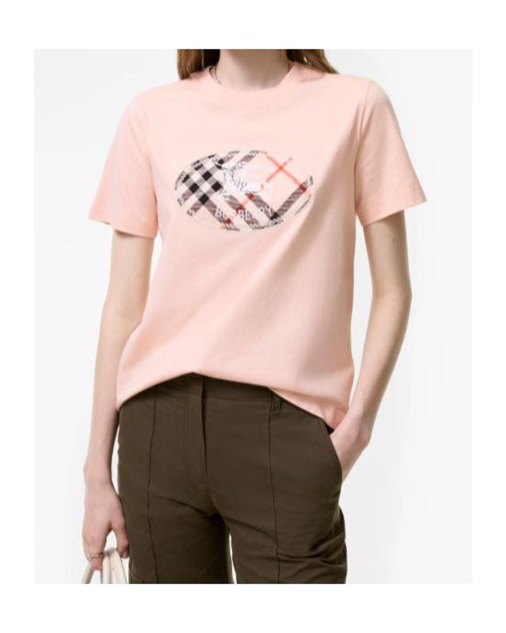 Burberry Pink Check Knight Stamp T-Shirt