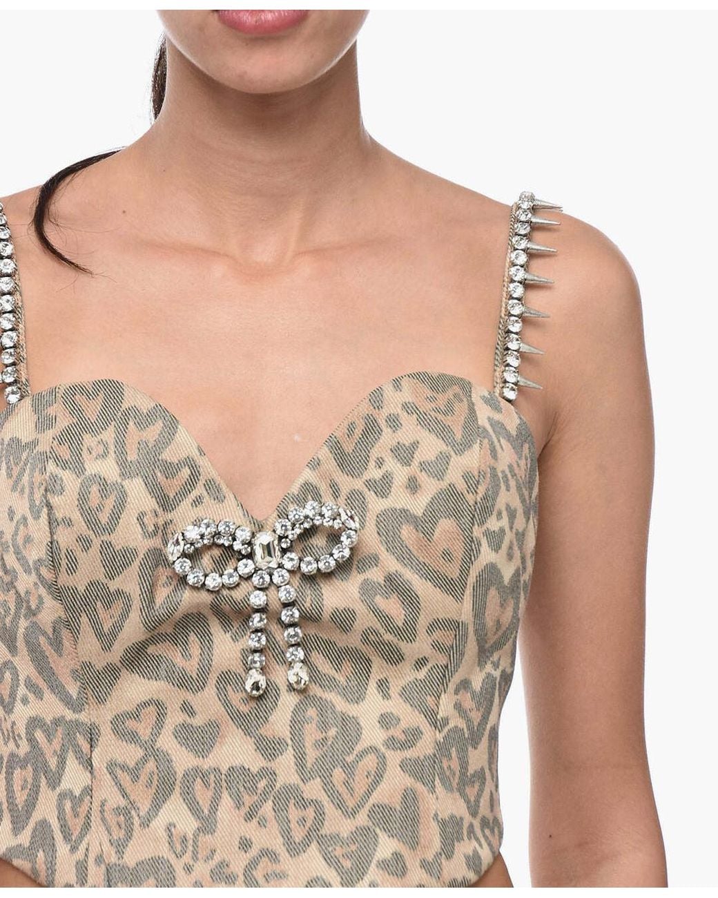 Area Brown Heart Leopard-Print Bustier Top