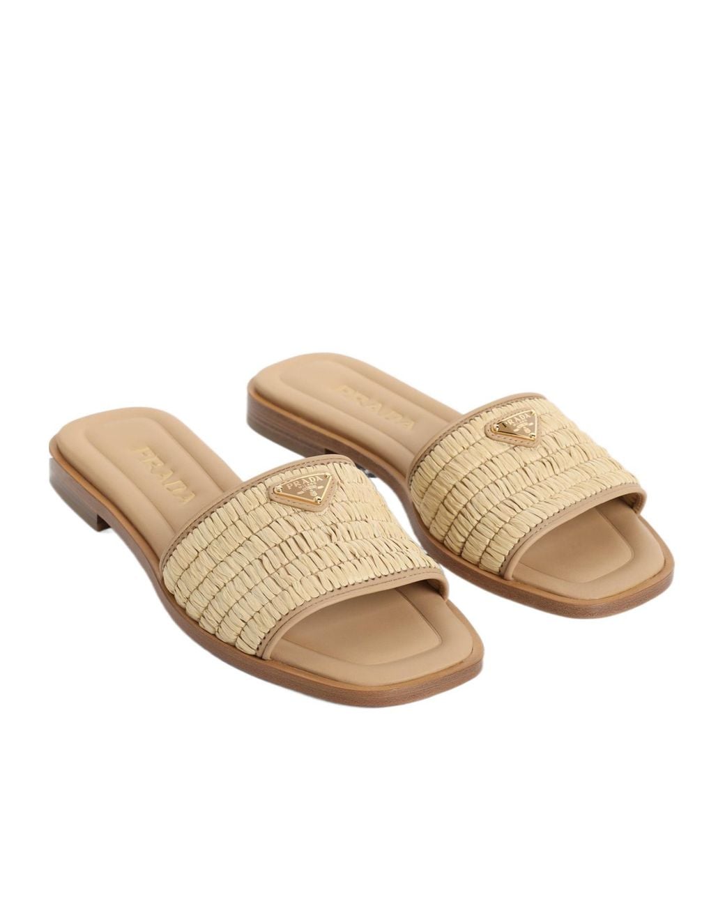 Prada Natural Logo Plaque Square Toe Sandals