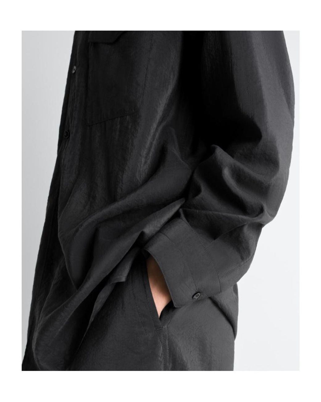 Lemaire Black Convertible Collar Shirt for men