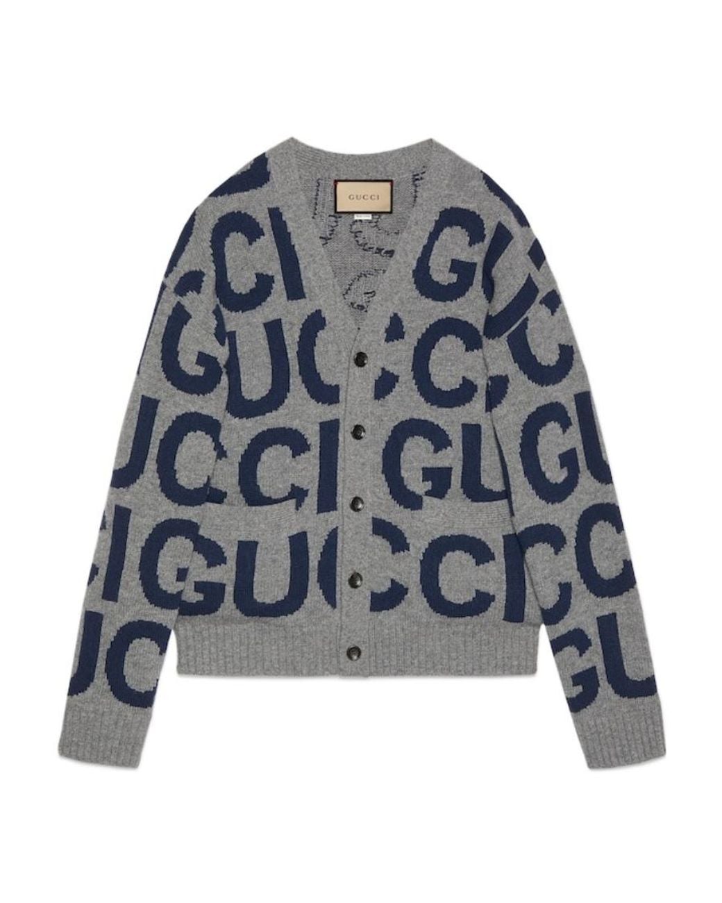 Gucci Blue Wool Cardigan With Intarsia for men