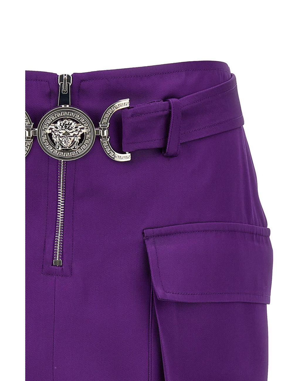 Versace Purple Medusa Plaque Zipped Mini Skirt
