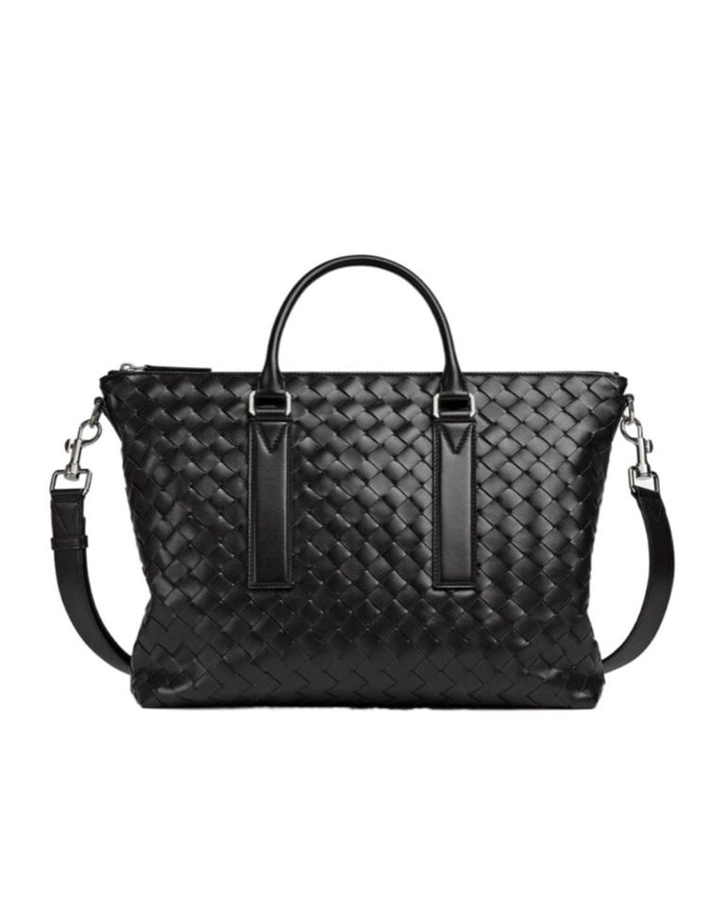 Bottega Veneta Black Intrecciato Zipped Briefcase for men