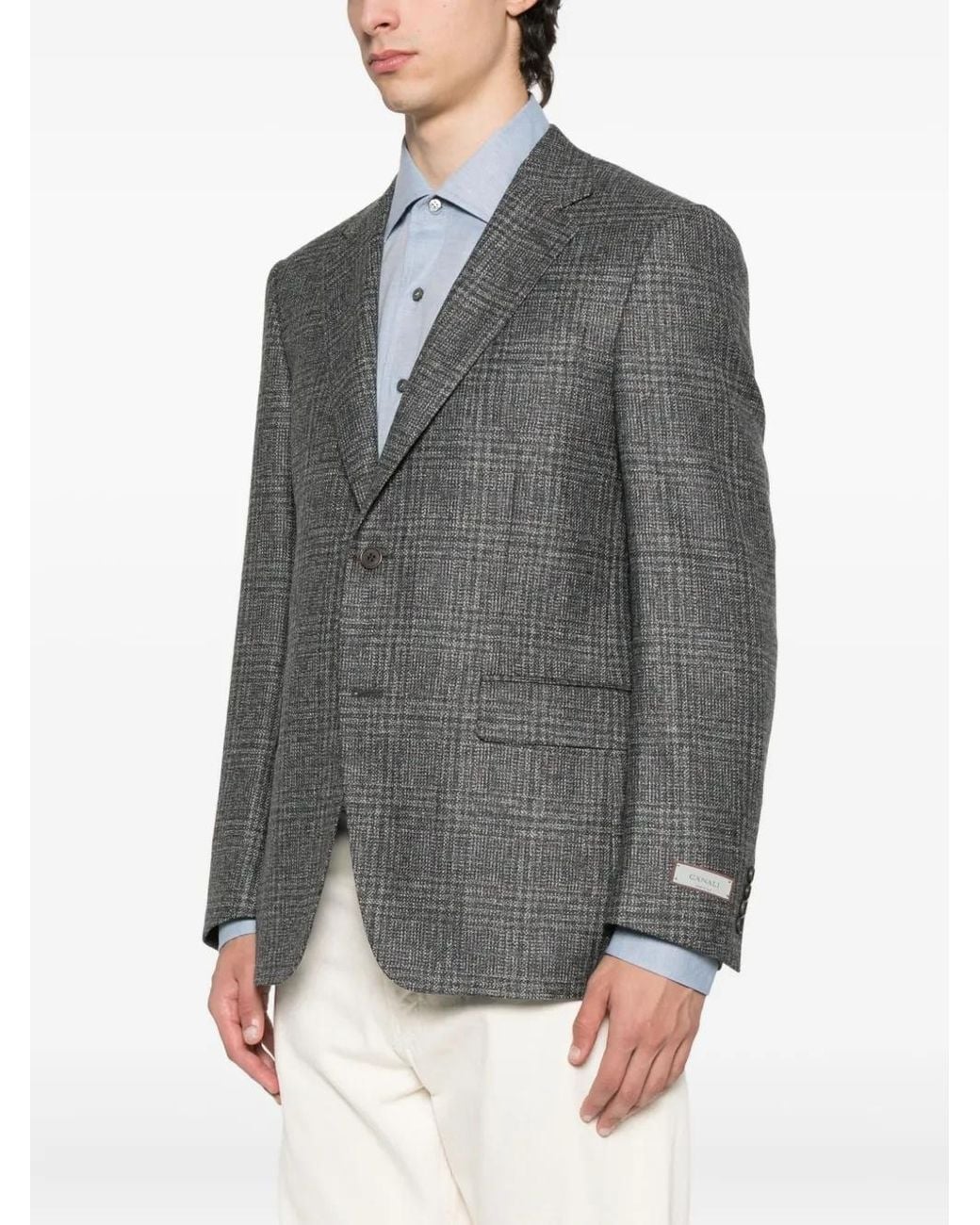 Canali Gray Checked Two-Button Blazer for men