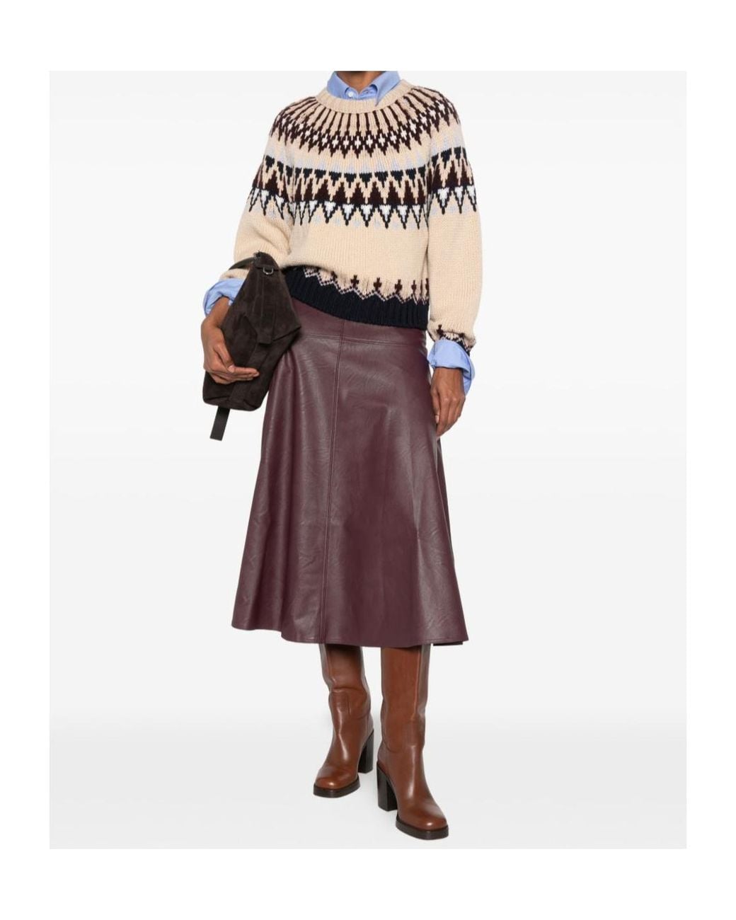 Forte_forte Purple Panelled A-Line Midi Skirt