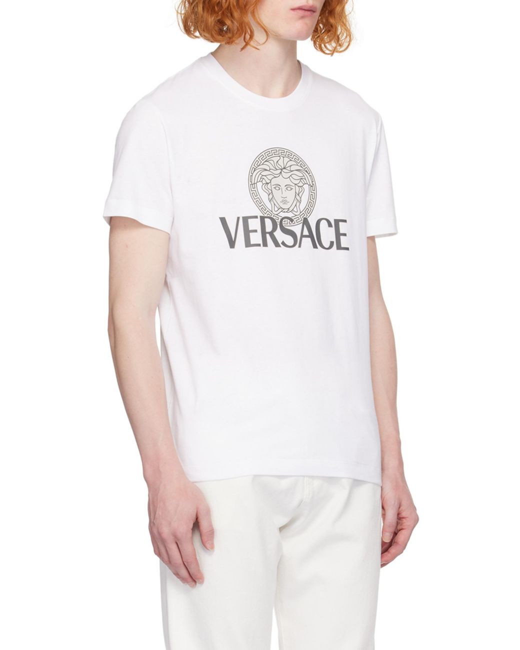 Versace White Medusa Head-Printed Crewneck T-Shirt for men