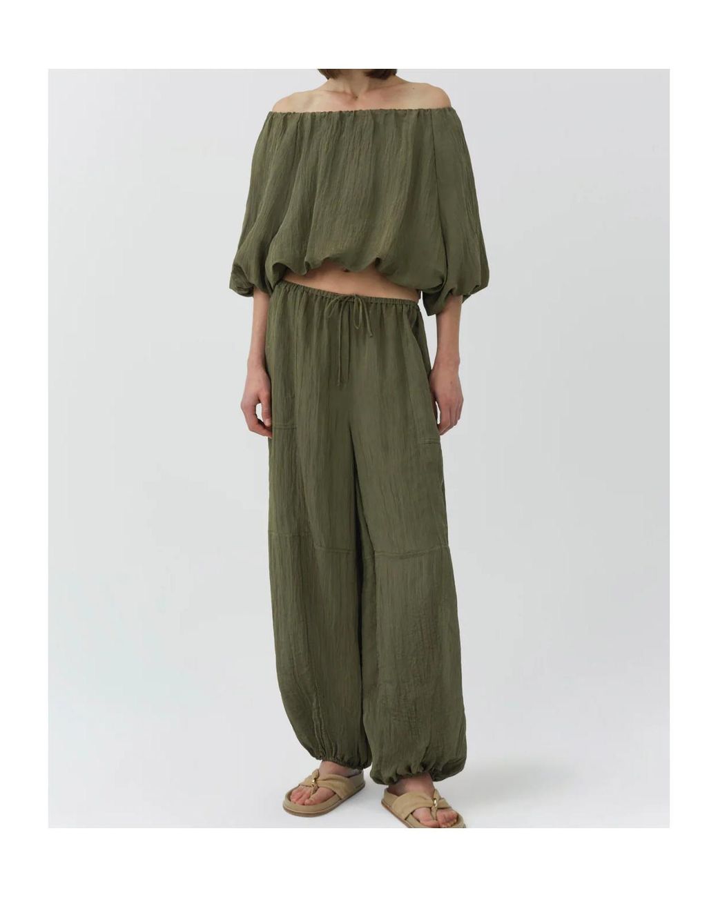 Jonathan Simkhai Green Cropped Puff-Sleeve Top