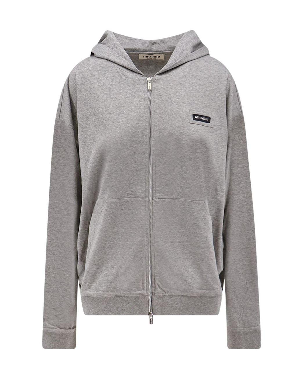 Miu Miu Gray Logo Zip-Up Hoodie