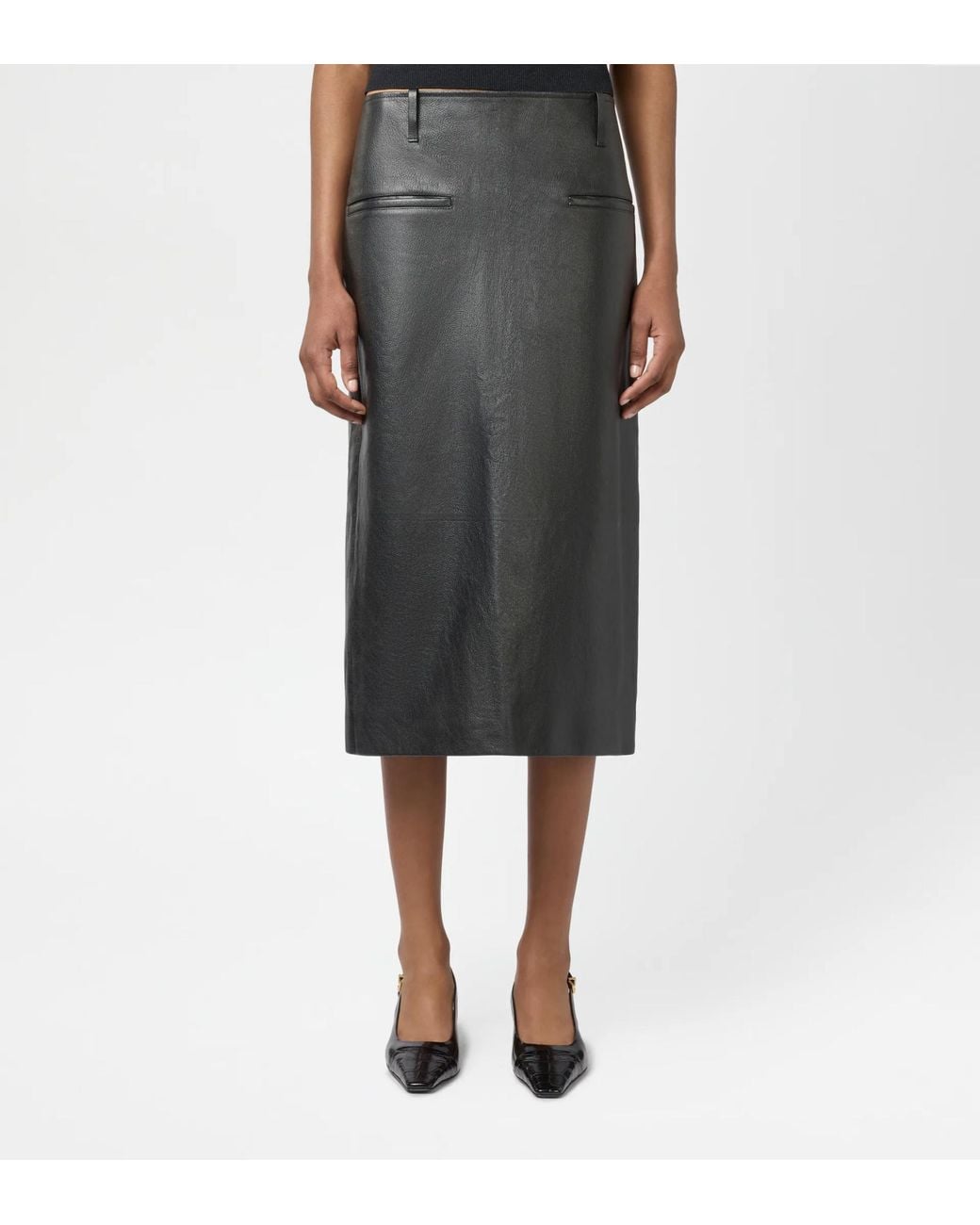 Tod's Black Midi Leather Skirt