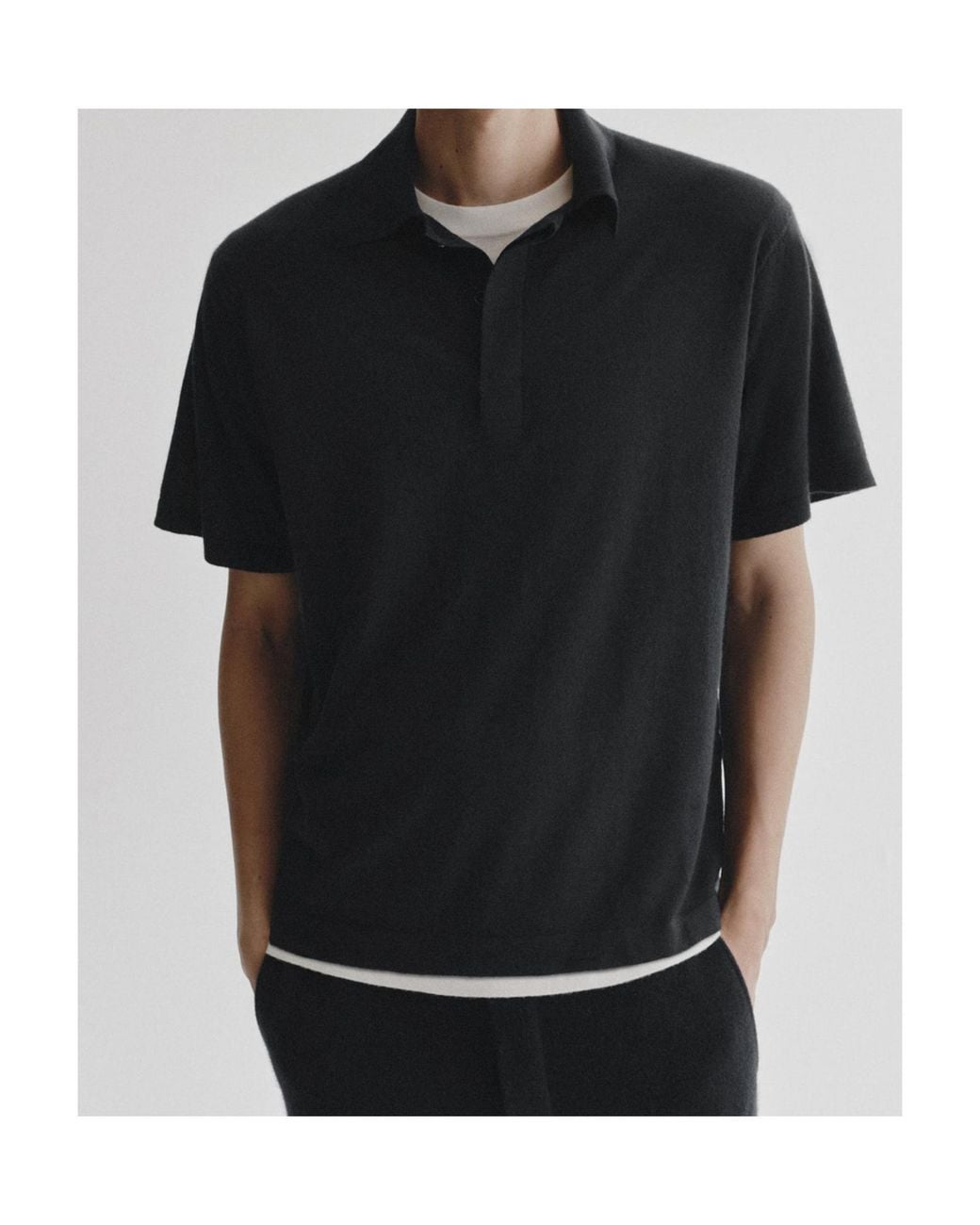 Lisa Yang Black Short-Sleeved Knit Polo Shirt for men