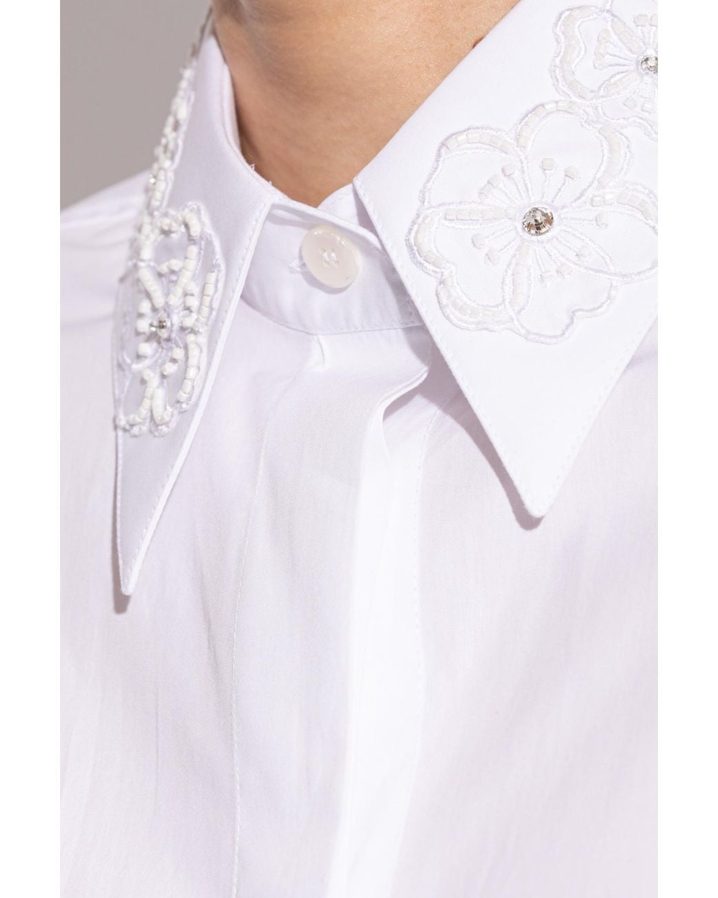 Dolce & Gabbana White Embroidered Collar Long-Sleeved Shirt