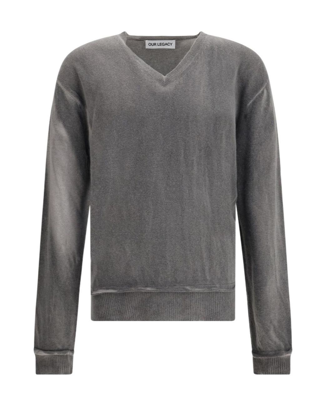 Our Legacy Gray Spray-Dyed V-Neck Sweater for men