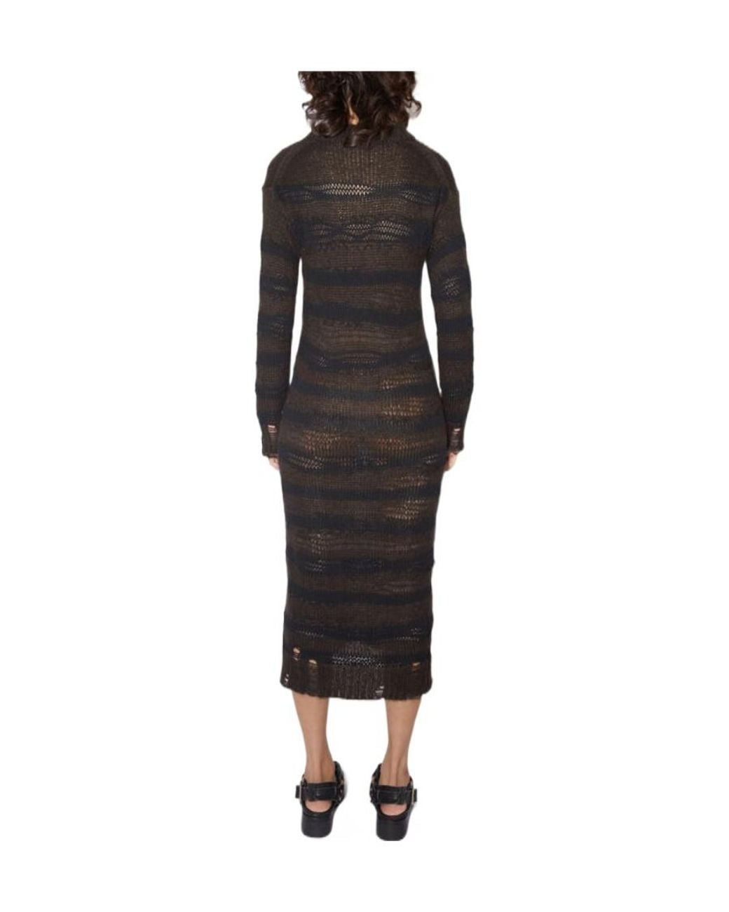 Acne Black Crewneck Open-Knit Midi Dress