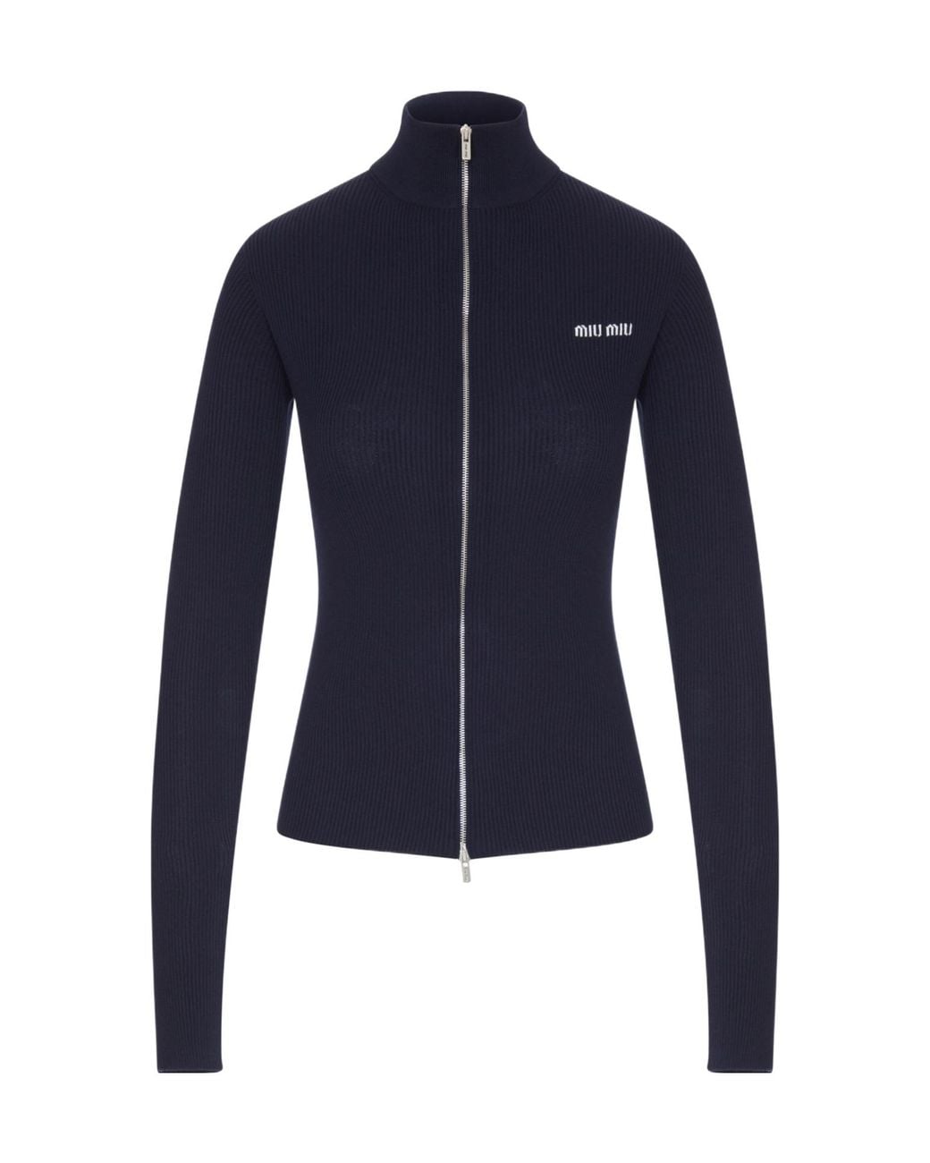 Miu Miu Blue Ribbed Zip-Up Cardigan