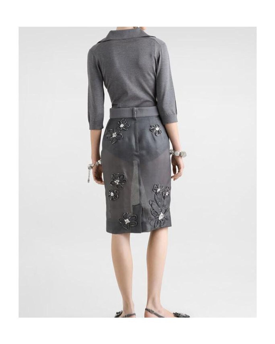 Dolce & Gabbana Gray Floral-Appliqué Midi Skirt