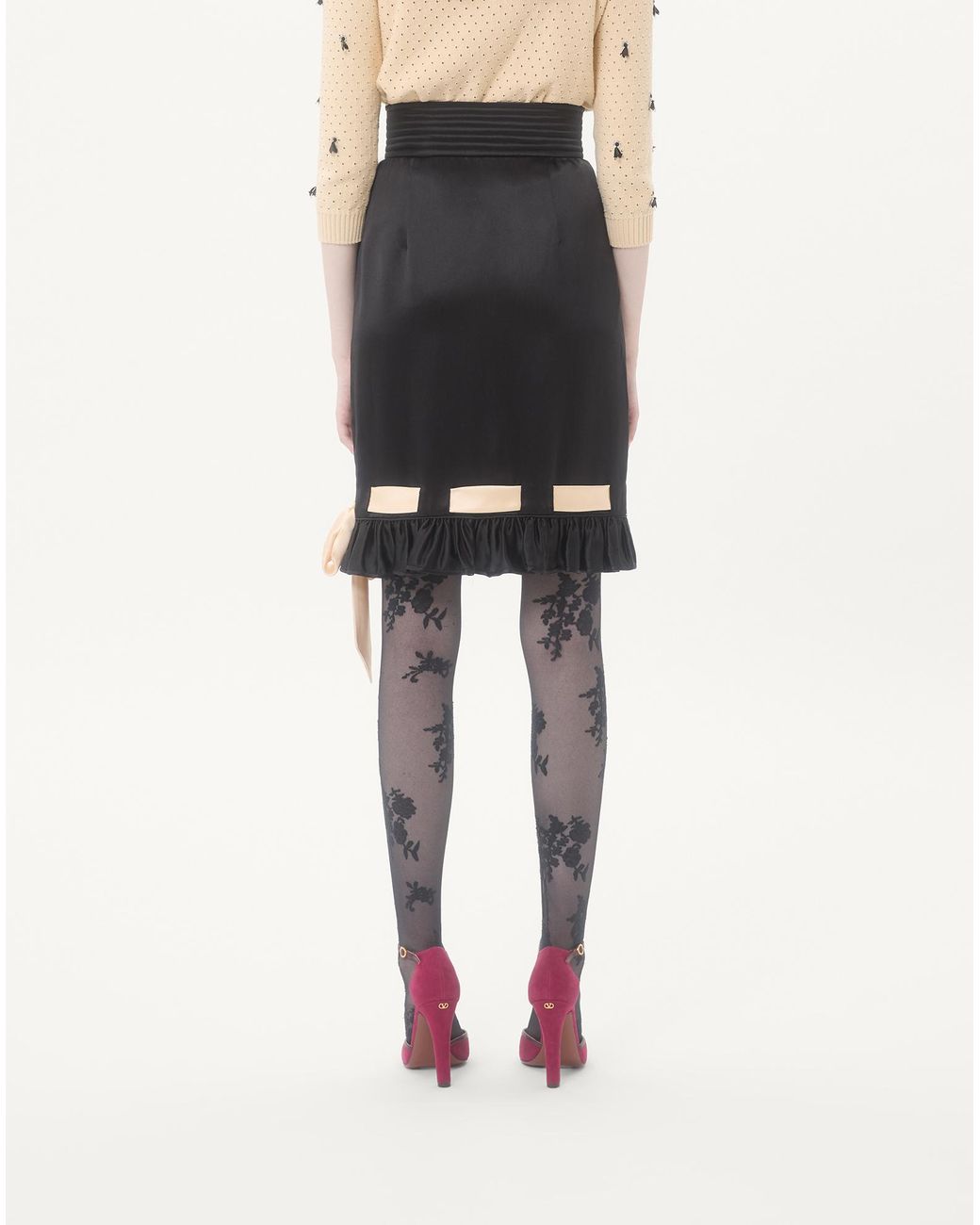 Valentino Black Double Satin Midi Skirt