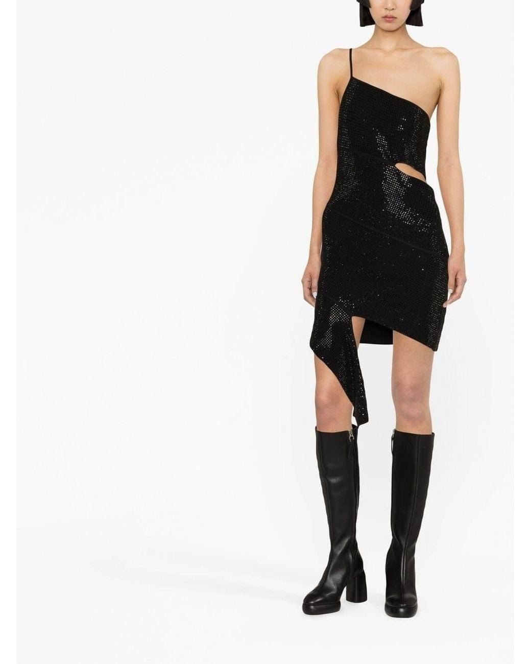 ANDREADAMO Black Embellished Mini Dress