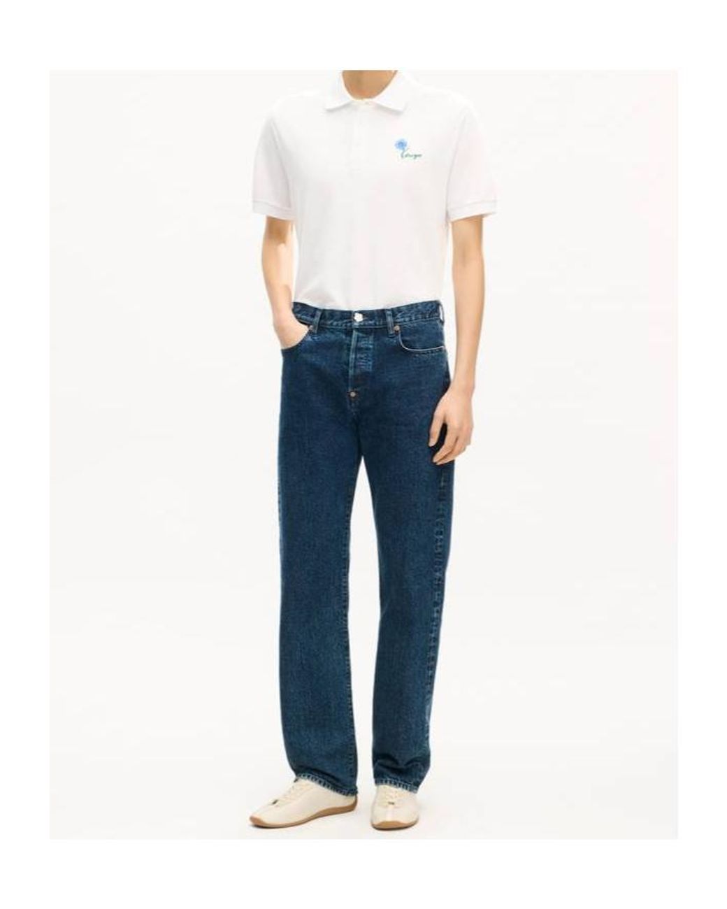 KENZO White Logo Embroidered Short Sleeved Polo Shirt for men