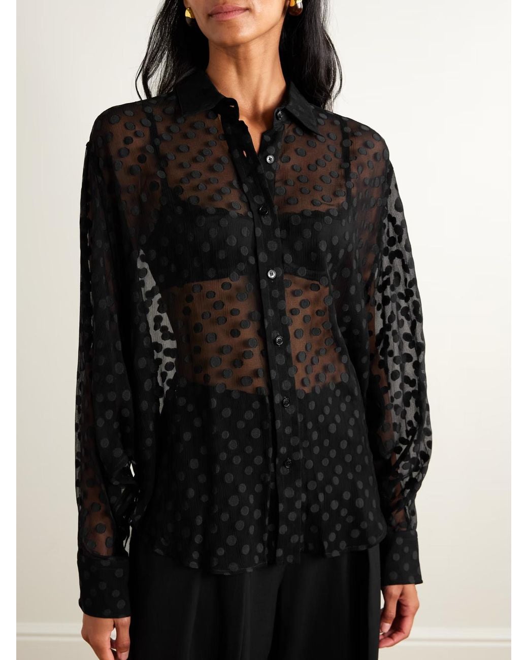Stella McCartney Black Sheer Polka Dot Chiffon Shirt