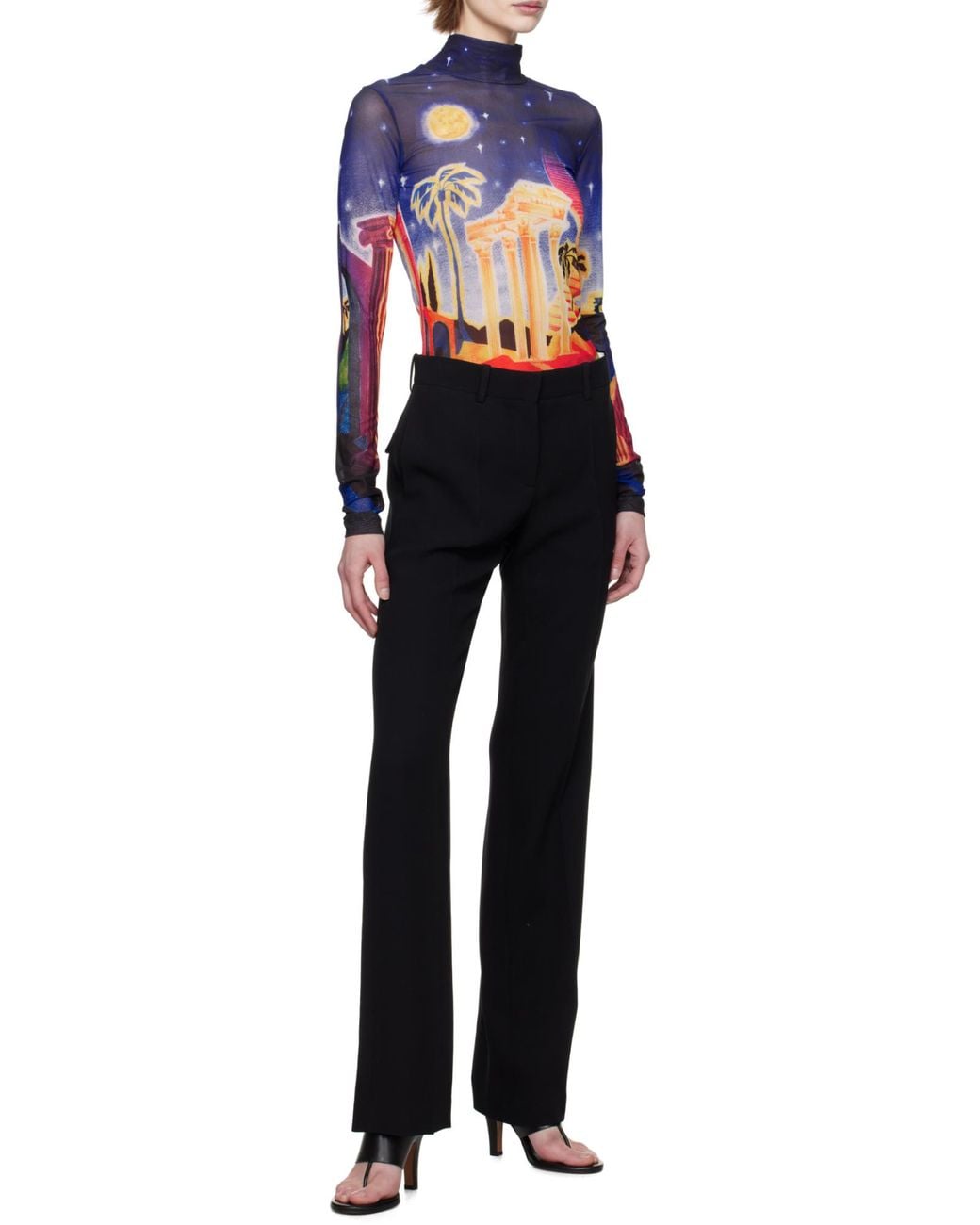 Casablanca Blue Graphic Printed High-Neck Top