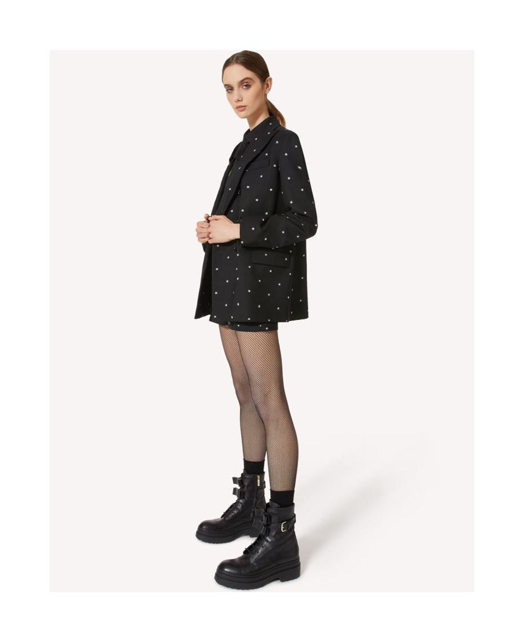 RED Valentino Black Star-Printed Double Breasted Blazer