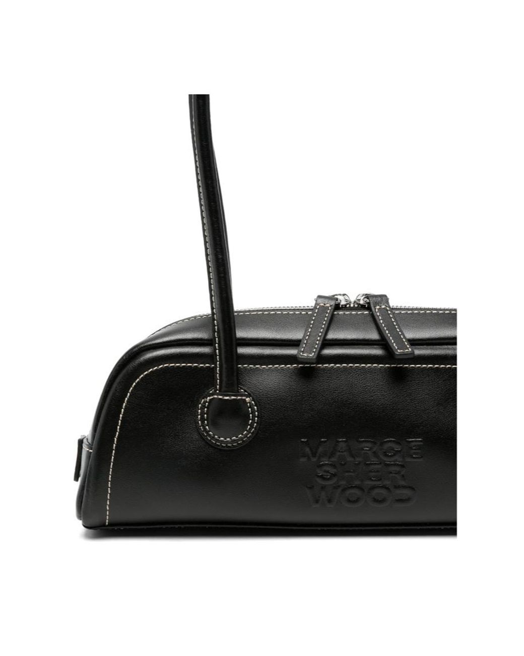 MARGE SHERWOOD Black Mini Contrast-Stitch Leather Shoulder Bag