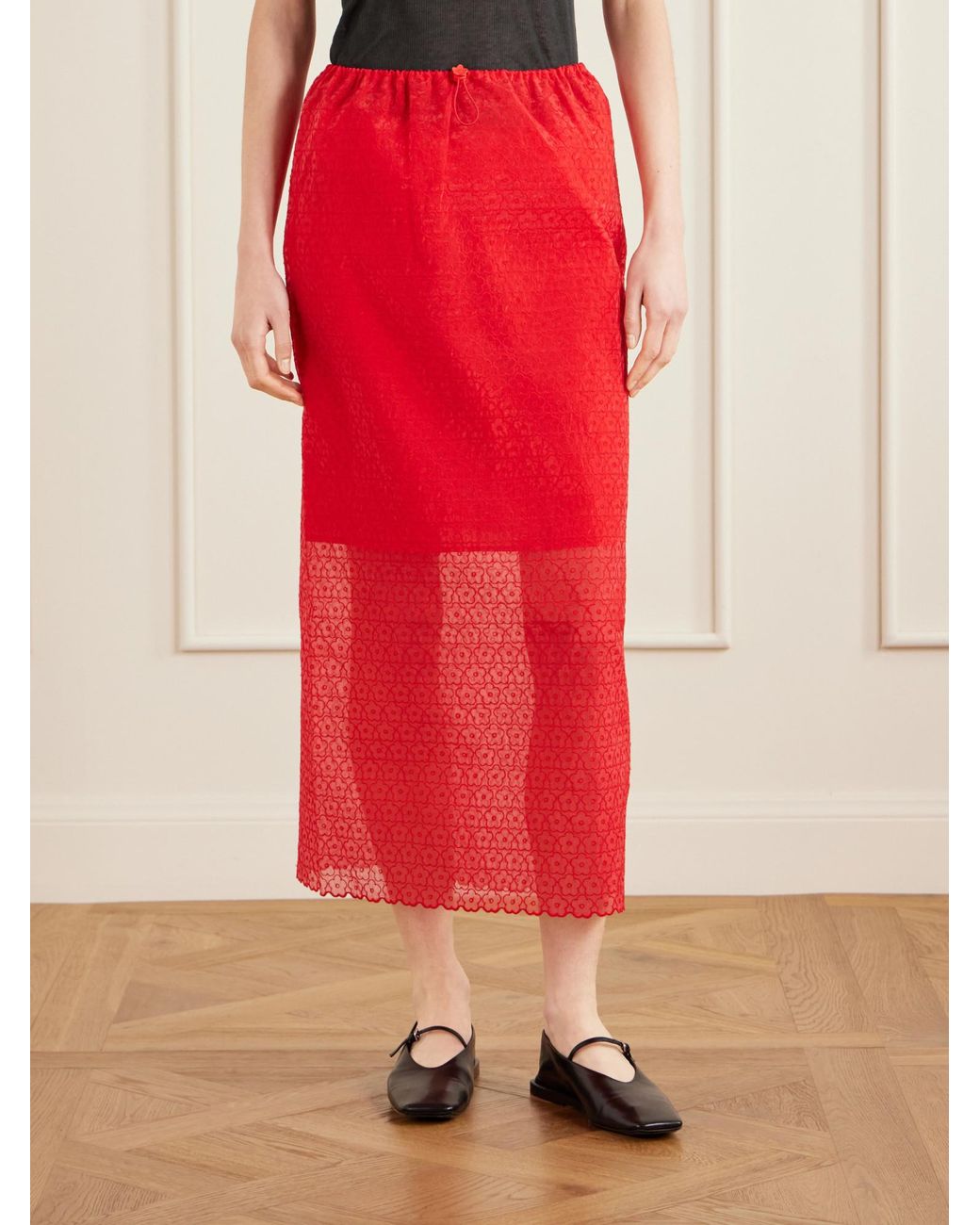 CECILIE BAHNSEN Embroidered Tulle Midi Skirt