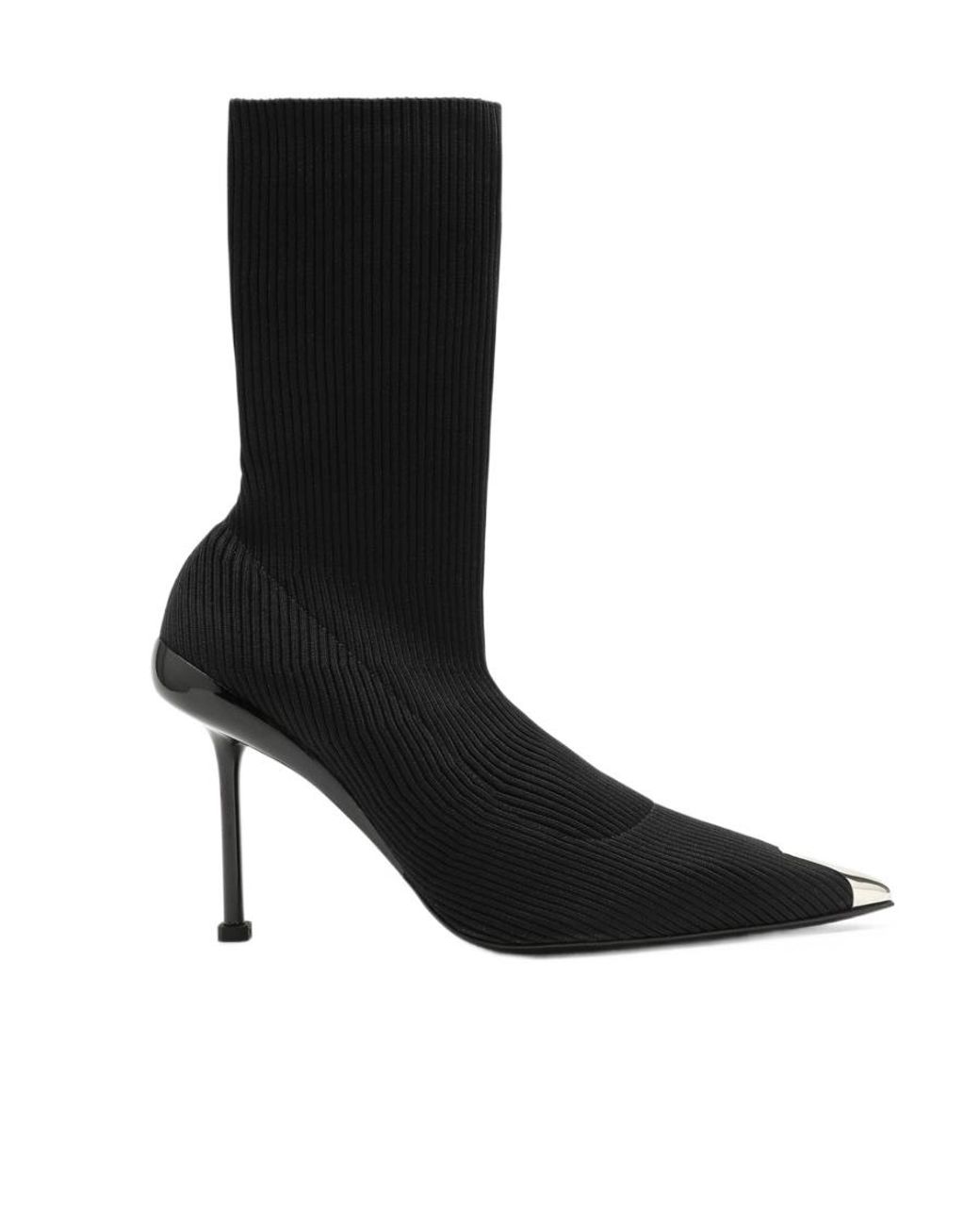 McQueen Black Slash Pointed-Toe Ankle Boots