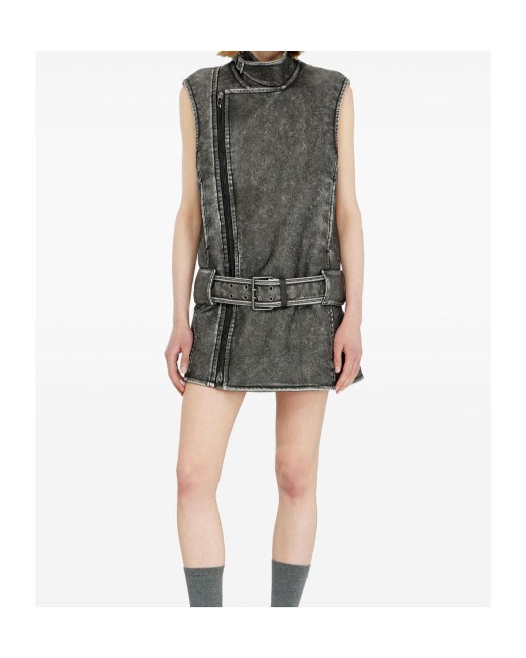 DIESEL Gray Biker-Style Mini Dress With Belt