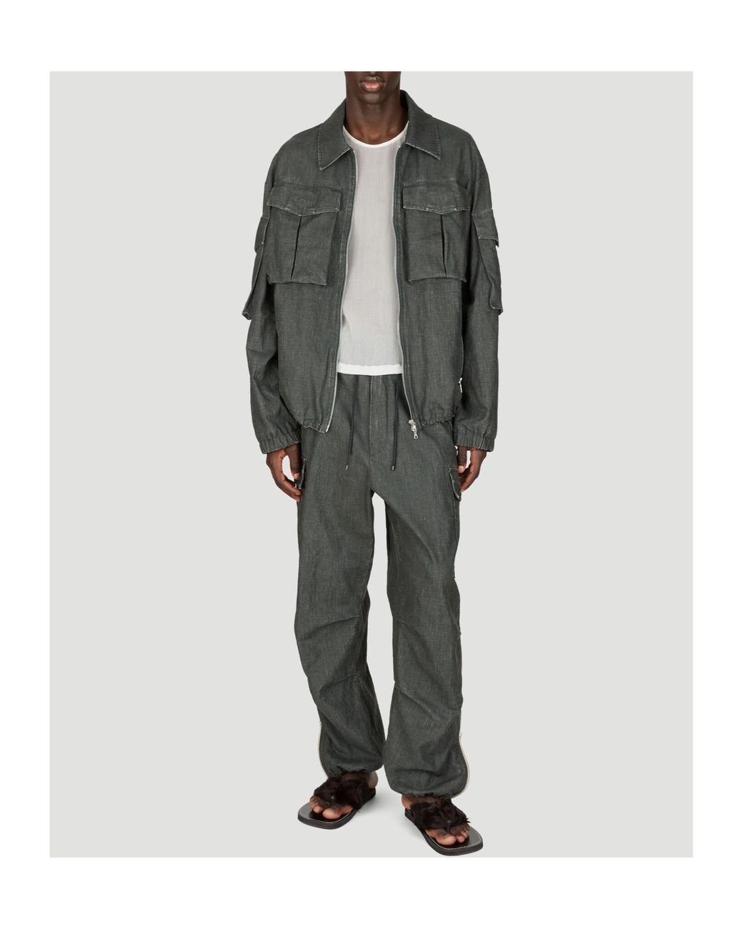 Dries Van Noten Gray Drawstring Cargo Pants for men