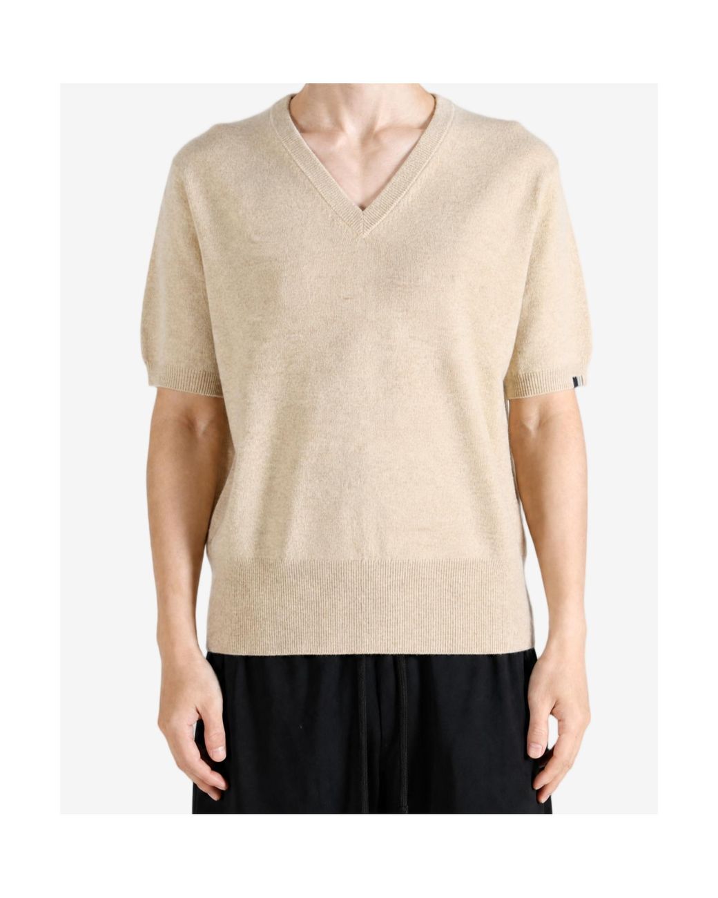 Extreme Cashmere Natural Short-Sleeved V-Neck Sweater for men