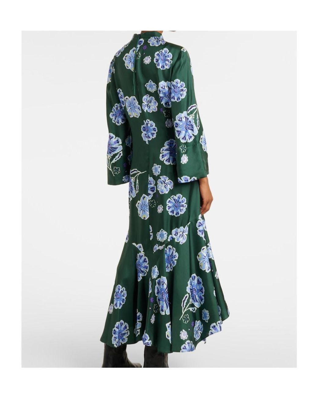 Dorothee Schumacher Blue Big Garden Floral Silk Twill Midi Dress
