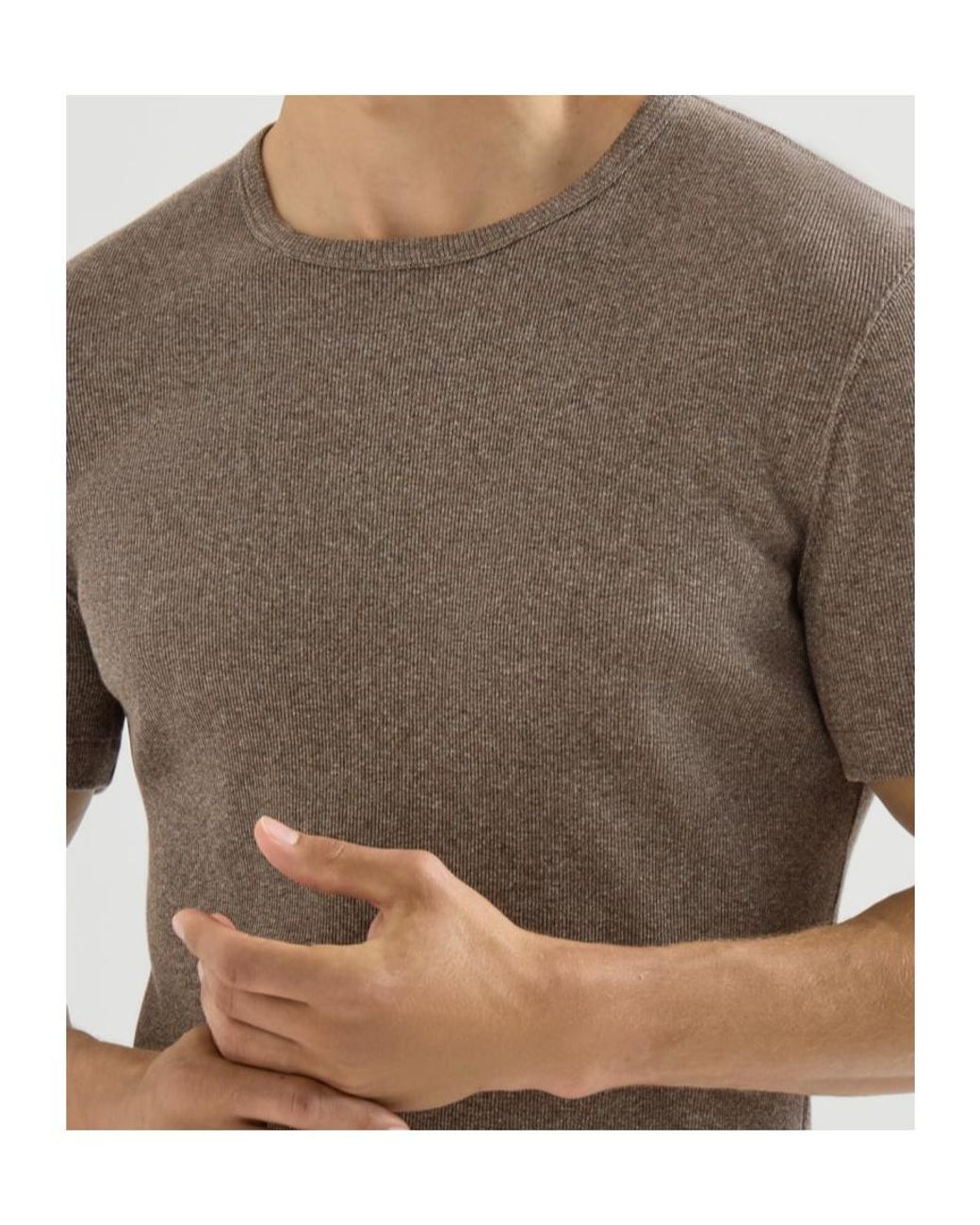 Brunello Cucinelli Brown Denim-Effect Ribbed Cotton Jersey Crew Neck T-Shirt for men